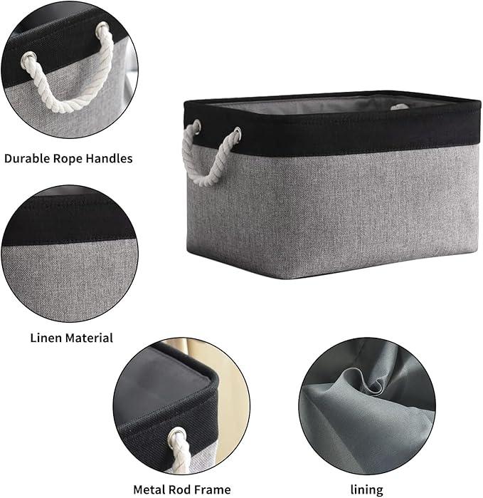 TheWarmHome Storage Basket for Organizing- 16x12x8 inch 1 Pack Fabric Storage Cubes, Bins for Organization for Shelves Organizer Gift Laundry Cloth Toy (Grey & Black)