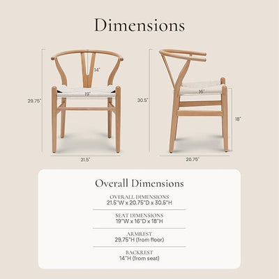 POLY & BARK Weave Dining Chairs – Mid-Century Modern Wishbone Dining Chairs with Arms, Solid Wood Frame, Indoor Use – Natural – Set of 2 - Ideal for Dining Room, Kitchen or Stylish Accent Setting