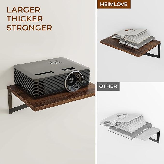 Heimlove Deep Floating Shelves for Wall, 12 Inch Deep Floating Shelves Set of 3, 16W x 12D Wood Wall Shelves, Wide Wood Shelves with Metal Bracket for Living Room, Kitchen, Office, Bedroom - Walnut
