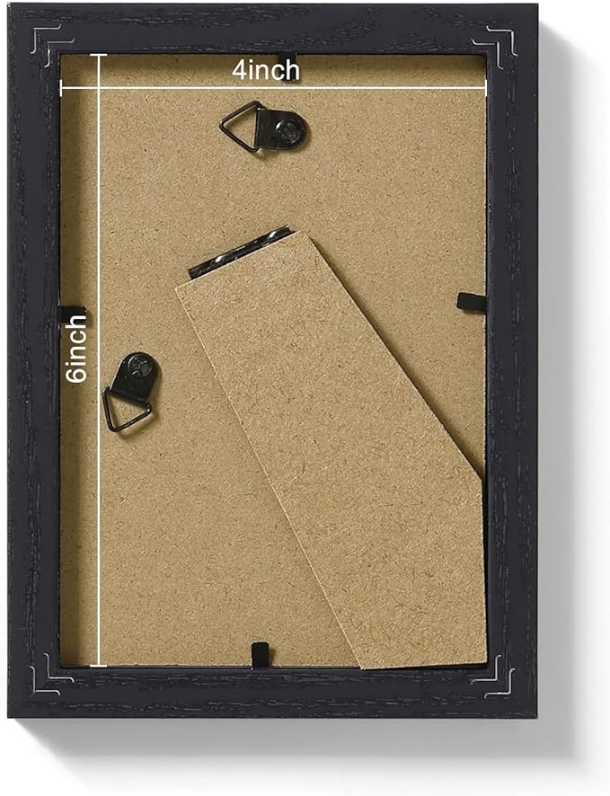 Vittanly 4x6 Picture Frames Set of 9, Shatter Resistant Plexiglass, Display 3.5x5 Pictures with Mat or 4x6 without Mat, Photo Frames for Wall or Tabletop, Engineered Wood, Black