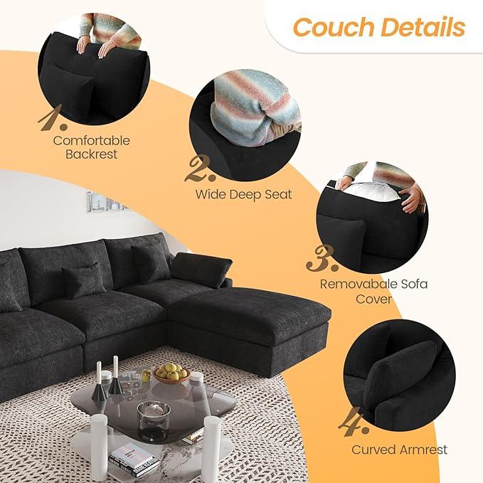 JACH U Shaped Sectional Couches, Cloud Sectional Couch with Deep Seat, 119