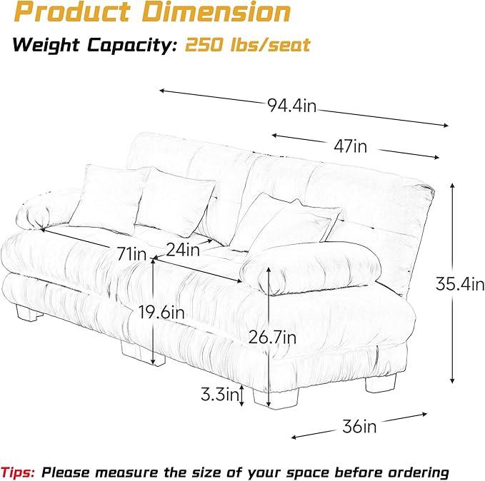 Modular Sectional Sofa, 2 Seater Cloud Couch Small Couches for Small Spaces, Modern Deep Seat Couch, Home Sofa Living Room Oversized Loveseat with Bolster Armrests 4 Pillows