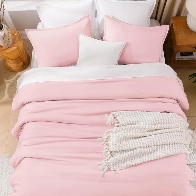 Litanika Pink Twin/Twin XL Comforter Set, 2 Pieces Girls Teen Kids Cute Soft Solid Bedding Comforter Set, All Season Bed Set (66x90In Comforter & 1 Pillowcase)