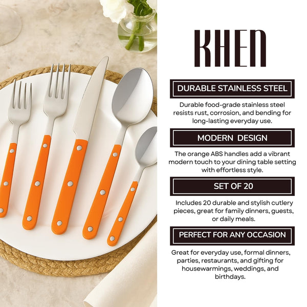 Khen 20-Piece Cutlery Set with Dinner Knives, Forks, Spoons, Salad Forks & Teaspoons
