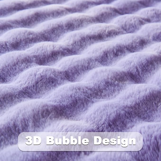 NEWCOSPLAY Faux Fur Twin Blanket Lavender Bubble Blanket Thick Warm Soft for Couch Sofa Bed 550GSM (Lavender, Twin(60