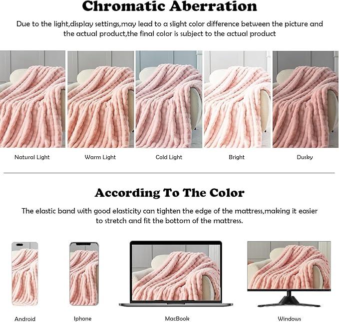 NEWCOSPLAY Faux Fur Twin Blanket Pink Bubble Blanket Thick Warm Soft for Couch Sofa Bed 550GSM (Pink, Twin(60