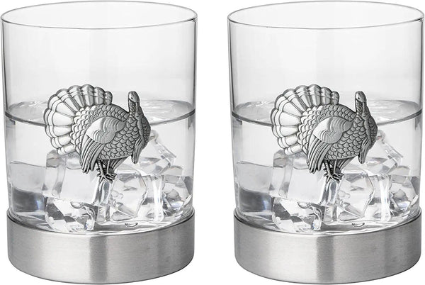The Wine Savant Turkey Whiskey Glasses Set of 2, Old Fashioned Whiskey, Rum, Brandy, Scotch Glasses, Elegant Badge, Thanksgiving 11 OZ, Gifts for Men, Women, Pheasant Quail Hunting Gifts Glass
