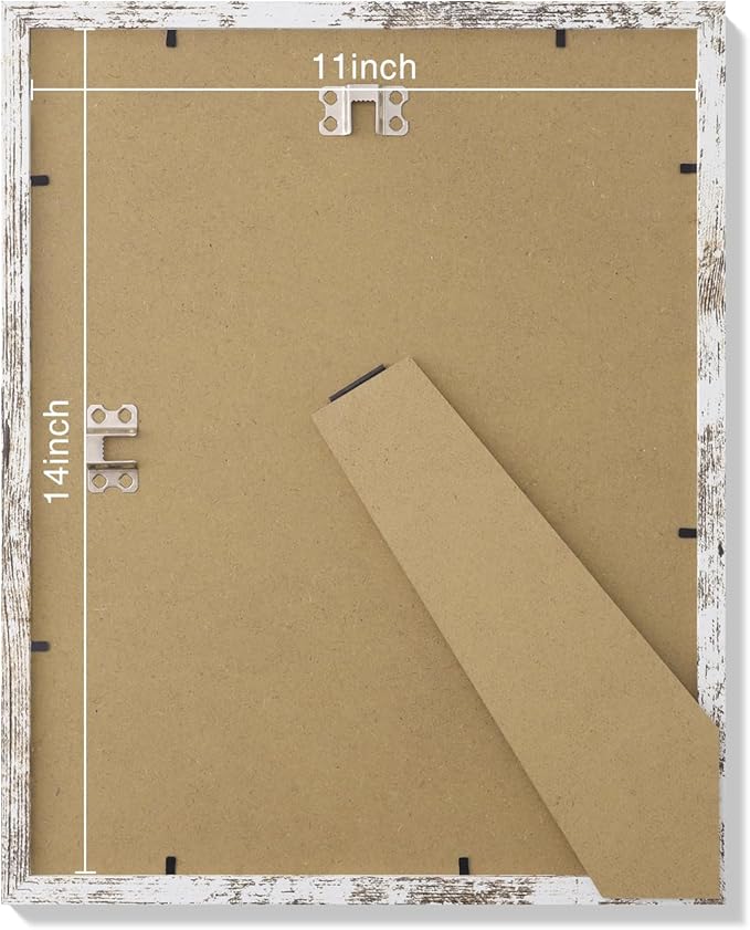 Vittanly 11x14 Picture Frames Set of 9, Shatter Resistant Plexiglass, Display 8x10 Pictures with Mat or 11x14 without Mat, Photo Frames for Wall or Tabletop, Engineered Wood, Distressed White
