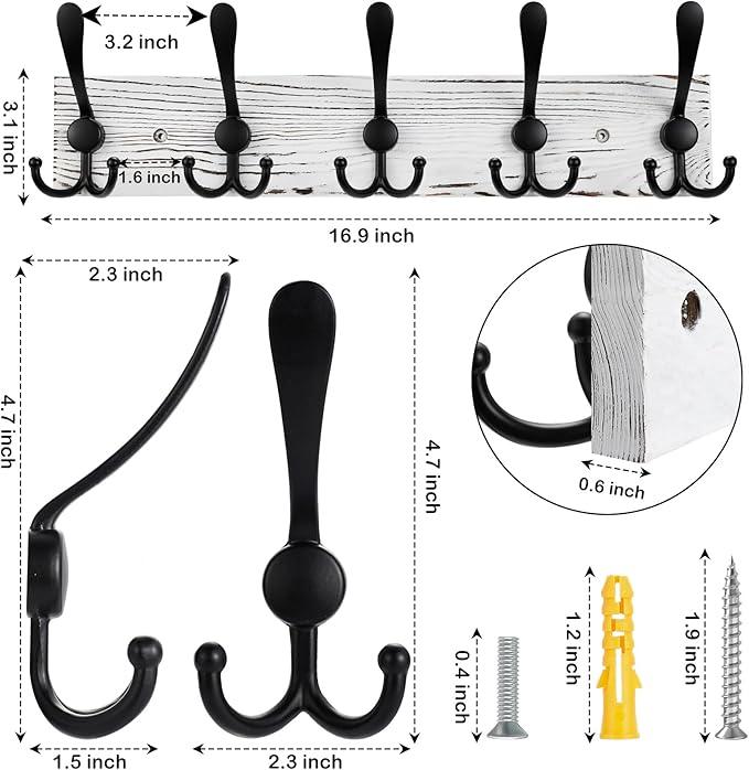 2pcs Coat Rack Wall Mount Wooden Hat Rack for Wall Hooks Pine Real Wood Plank 16.9