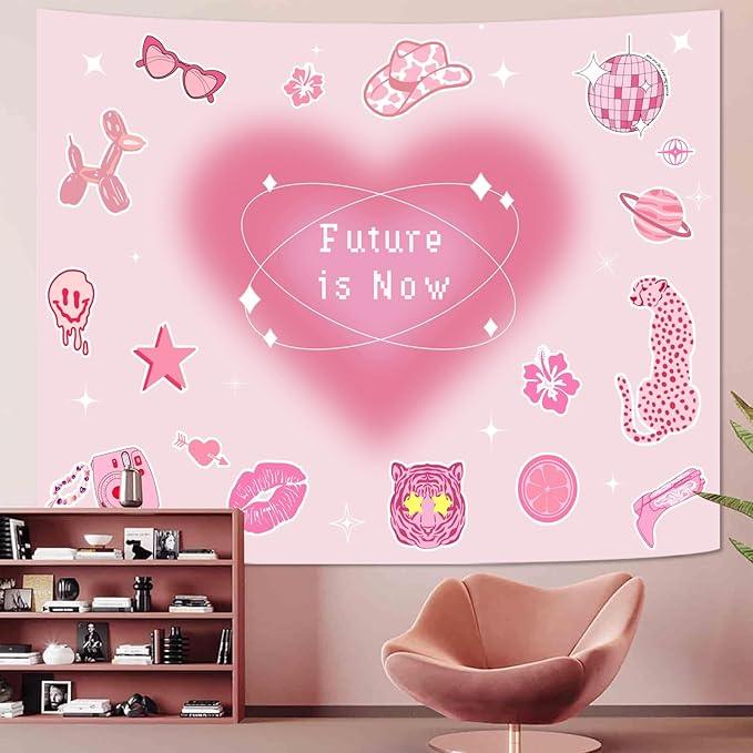 Lunerfex Y2K Tapestry Pink Wall Tapestry, Cute Tapestries for Bedroom Funny Tapestries Wall Hanging for Bedroom Living Room Decor Pink-4 44