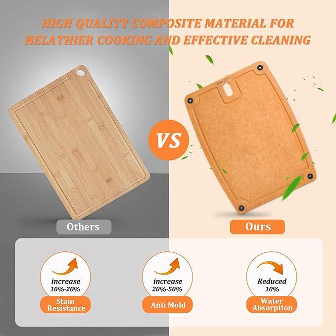 Cutting Boards for Kitchen Dishwasher Safe Eco-Friendly Composite Cutting Board Set of 2, Reversible Chopping Board with Handles & Juice Grooves, Small & Large Cutting Board for Countertop