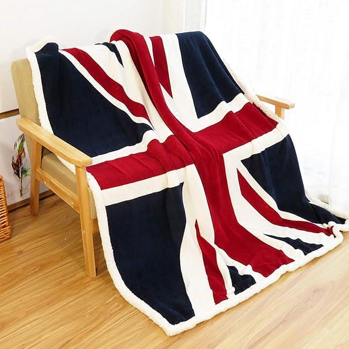 UKELER Flannel Sherpa Throw 60'' x 50'' Union Jack Fleece Blanket Soft Comfy Flannel Blanket Throws for Bed/Couch/Sofa/Office/Camping
