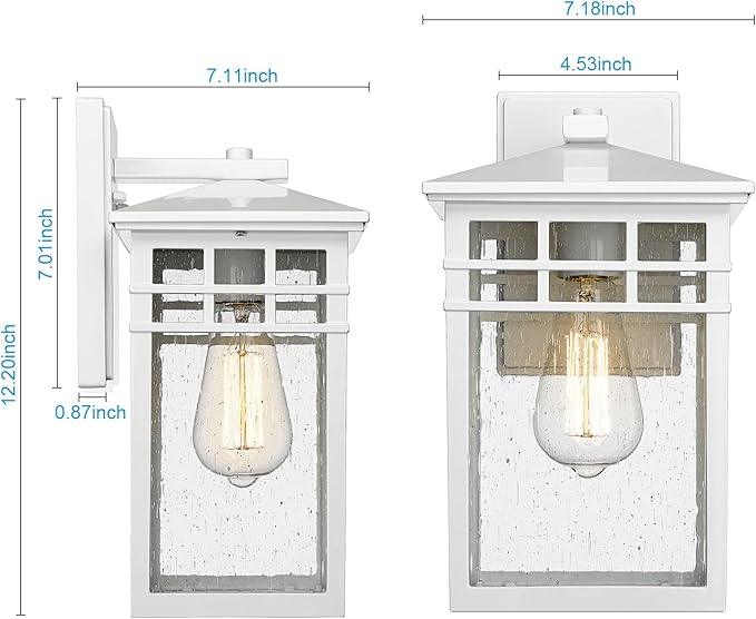 Outdoor Light Fixture Wall Mount, Rustic Exterior Lights Fixture Wall Sconces with Seeded Glass for Front Porch, Waterproof Outdoor Lantern in White Finish for Home, Garage, Barn, Storefront