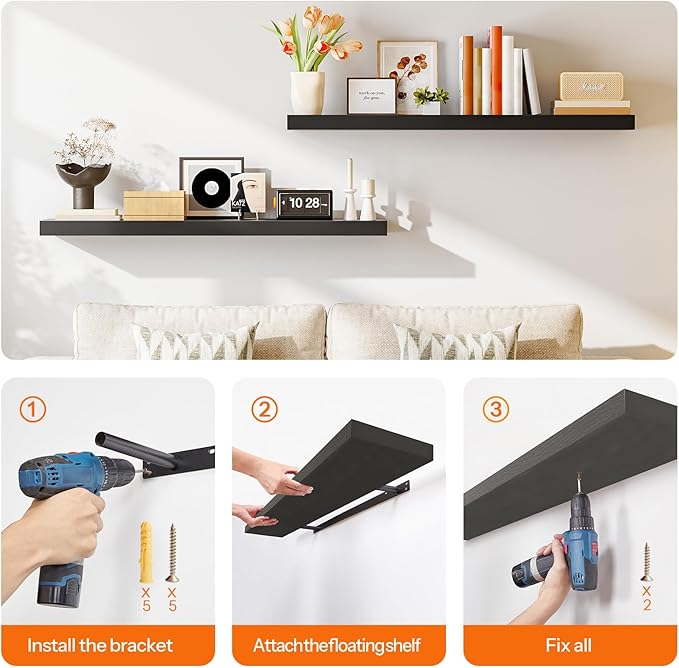 HOOBRO Floating Shelves for Wall, Wall Mounted Shelf Set of 2, 47.2