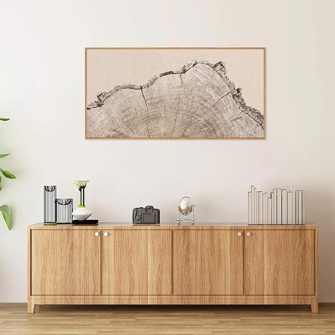 SIGNINART Large Tree Ring Framed Canvas Wall Art, Rustic Beige Wooden Wall Decor, Neutral Nature Wood Stump Artwork, Modern Art Prints for Bedroom Living Room Office 20