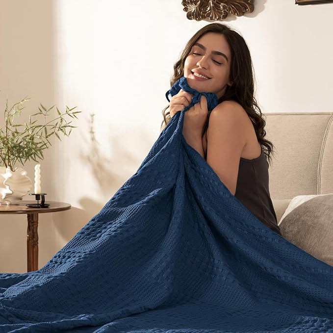 PHF Cooling Waffle Blanket Twin Size, Lightweight 60% Rayon Derived from Bamboo & 40% Cotton Breathable Blanket for Hot Sleepers, Soft and Luxury for Bed Couch and Sofa, 66