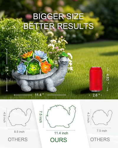 Solar Garden Decor Turtle Statues Lights, Outdoor Figurine Decorations Ornament Lamps for Outside Yard, Lawn, Patio, Porch, Balcony, Unique Birthday Housewarming Gifts for women Mom Grandma(hat)