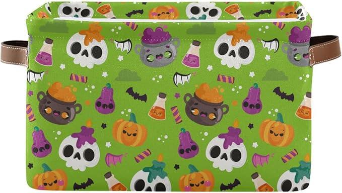 Storage Basket Bin Halloween Horror Pumpkin Organizer Basket Collapsible Shelf Basket Cube with handle for Nursery Bedroom Bathroom