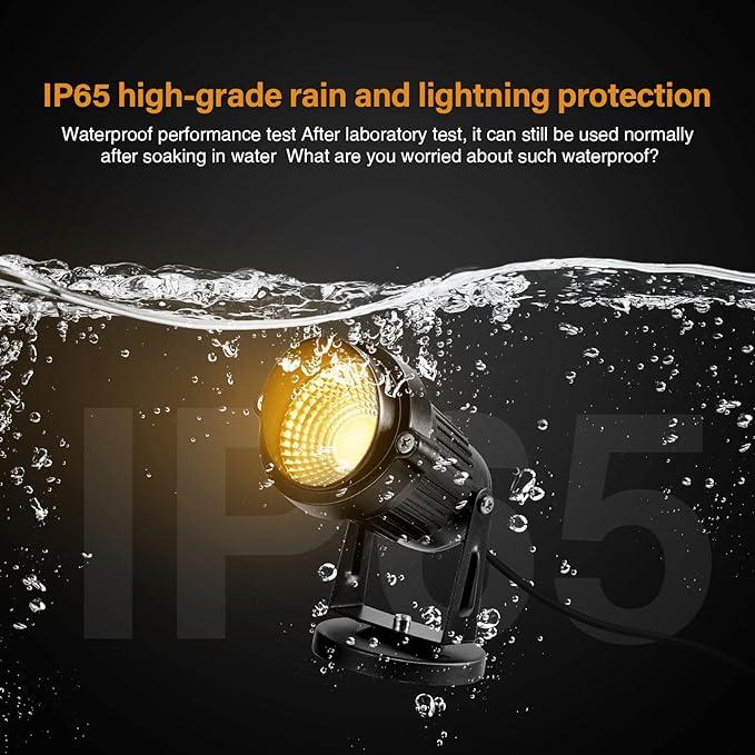 LemonBest Landscape Lights - 5W 110V Outdoor Spotlight - Waterproof IP65-3000K Warm White LED Landscape Lights - 5ft Cable for Yard Garden Patio Driveway House (Include Spike) (6 Pack)
