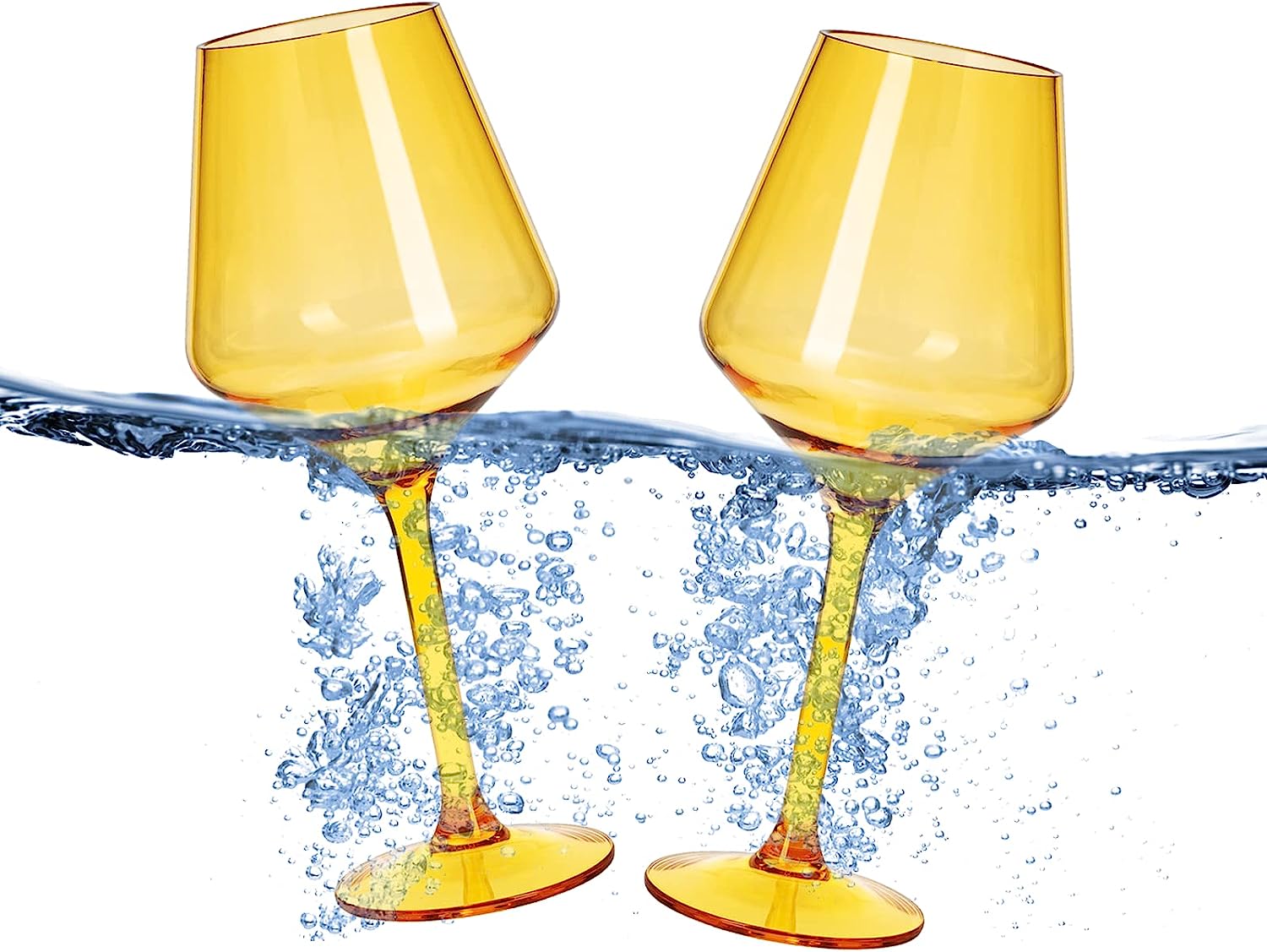 Floating Wine Glasses for Pool - Set of 2-15 OZ Shatterproof Poolside Wine Glasses, Tritan Plastic Reusable Stemware, Beach Outdoor Cocktail, Wine, Champagne, Water Glassware Spring Summer (Yellow)