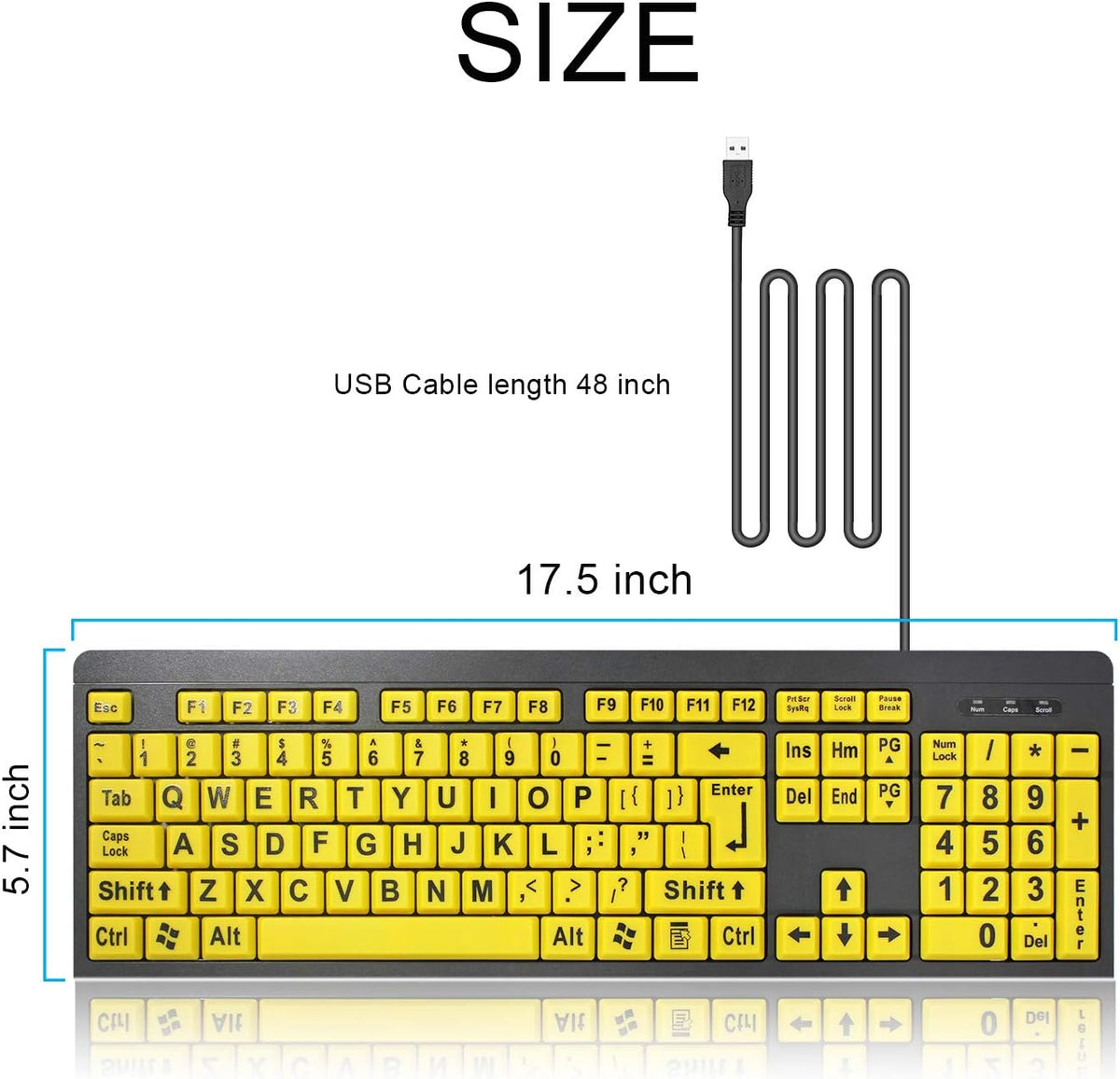 Large Print Keyboard for Seniors with High Contrast Yellow Keys, Wired USB, Low Vision