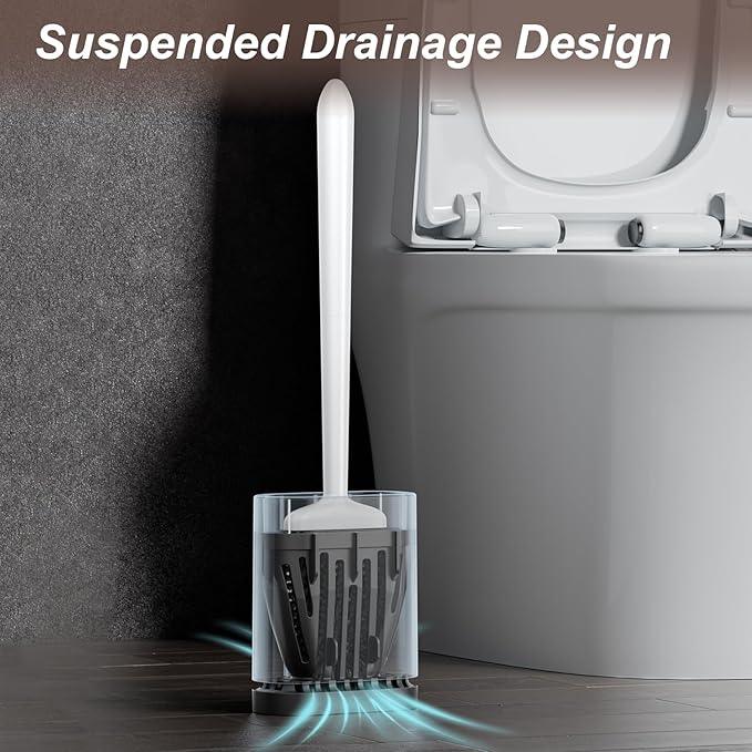 Sellemer Toilet Brush and Holder Set - Flexible Toilet Bowl Brush Head with Silicone Bristles, Compact Size for Storage and Organization, Ventilation Slots Base (1 Pack, White)