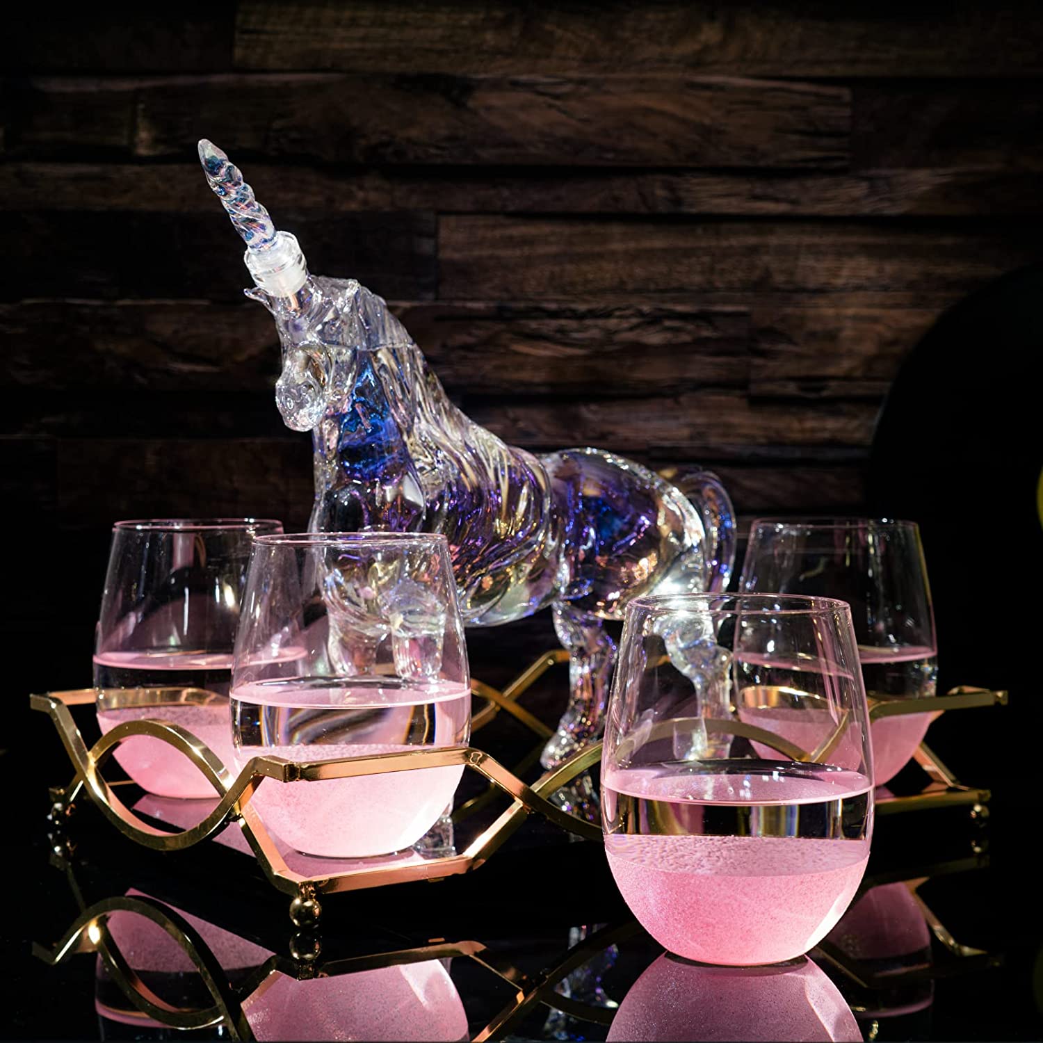 Iridescent Unicorn Wine Whiskey Decanter Set 750ml With 4 Pink Sparkle Glasses for Wine, Whiskey, Scotch, Tequila or Any Drink by The Wine Savant - Unicorn Gifts, Unicorn Lovers, 14