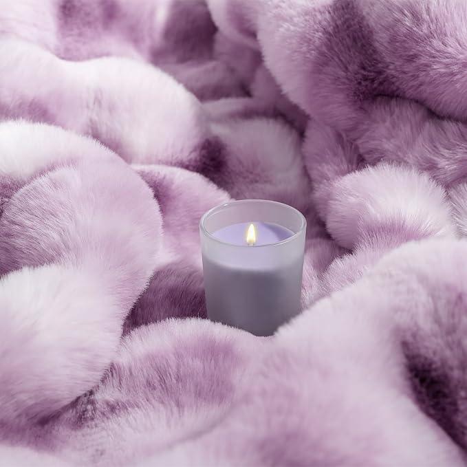 Touchat Luxury 1000GSM Faux Rabbit Fur Throw Blanket for Women, Super Heavy Warm Cozy Blankets for Couch Bed Sofa, Bubble Plush Fuzzy Soft Mink Blanket for Living Room Bedroom, Purple