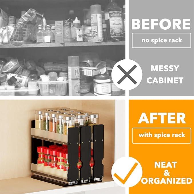 SpaceAid Bamboo Pull Out Spice Rack Organizer for Cabinet, Heavy Duty Slide Out Seasoning Kitchen Pantry Sliding Vertical Organization, 7.6