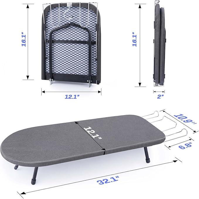 Tabletop Ironing Board with Iron Rest, Metal Mesh Panel Mini Ironing Board with Heat Resistant Cover, Portable Small Iron Board Foldable for Dorms, Apartment and Travel, 32