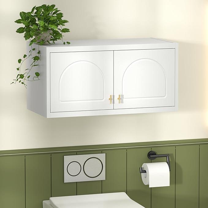 Wall Cabinet with Doors, Small Hanging Cabinet for Kitchen Pantry, Metal Overhead Cabinets for Dining, Living Room, Bathroom, 16