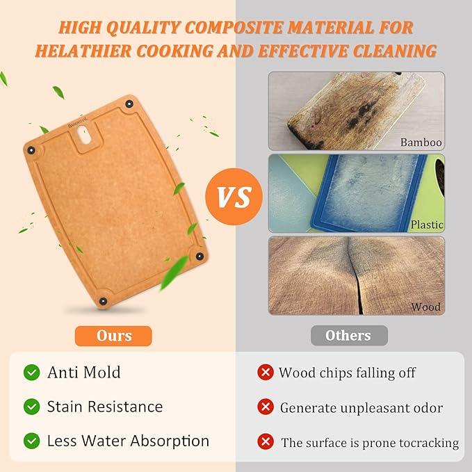 Large cutting boards for kitchen dishwasher - 2PC cutting board set double-sided with Non-Slip Feet and Juice Groove Composite chopping board for kitchen knife Friendly XL(18.8