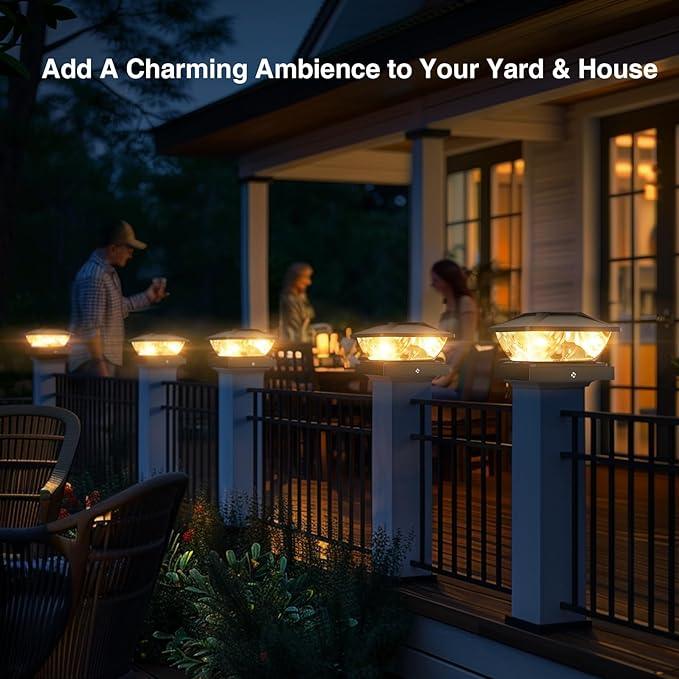 Solar Post Cap Lights Outdoor: 6 Pack 48 LED Fence Post Solar Lights - Solar Powered 2 Lighting Modes 4x4 Post Solar Lights for Deck Porch Patio Garden Decor - Fit 3.5x3.5 5x5 Vinyl Wooden Lamp Post