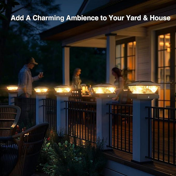 Solar Post Cap Lights Outdoor: 6 Pack 48 LED Fence Post Solar Lights - Solar Powered 2 Lighting Modes 4x4 Post Solar Lights for Deck Porch Patio Garden Decor - Fit 3.5x3.5 5x5 Vinyl Wooden Lamp Post