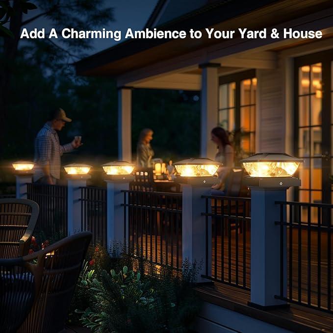 Solar Post Cap Lights Outdoor: 2 Pack 16 LED Fence Post Solar Lights, Solar Powered 2 Lighting Modes 4x4 Post Solar Lights for Garden Patio Deck Step Decor, Fit 3.5x3.5 5x5 Vinyl Wooden Lamp Post