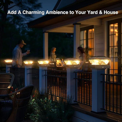 Solar Post Cap Lights Outdoor: 2 Pack 16 LED Fence Post Solar Lights, Solar Powered 2 Lighting Modes 4x4 Post Solar Lights for Garden Patio Deck Step Decor, Fit 3.5x3.5 5x5 Vinyl Wooden Lamp Post