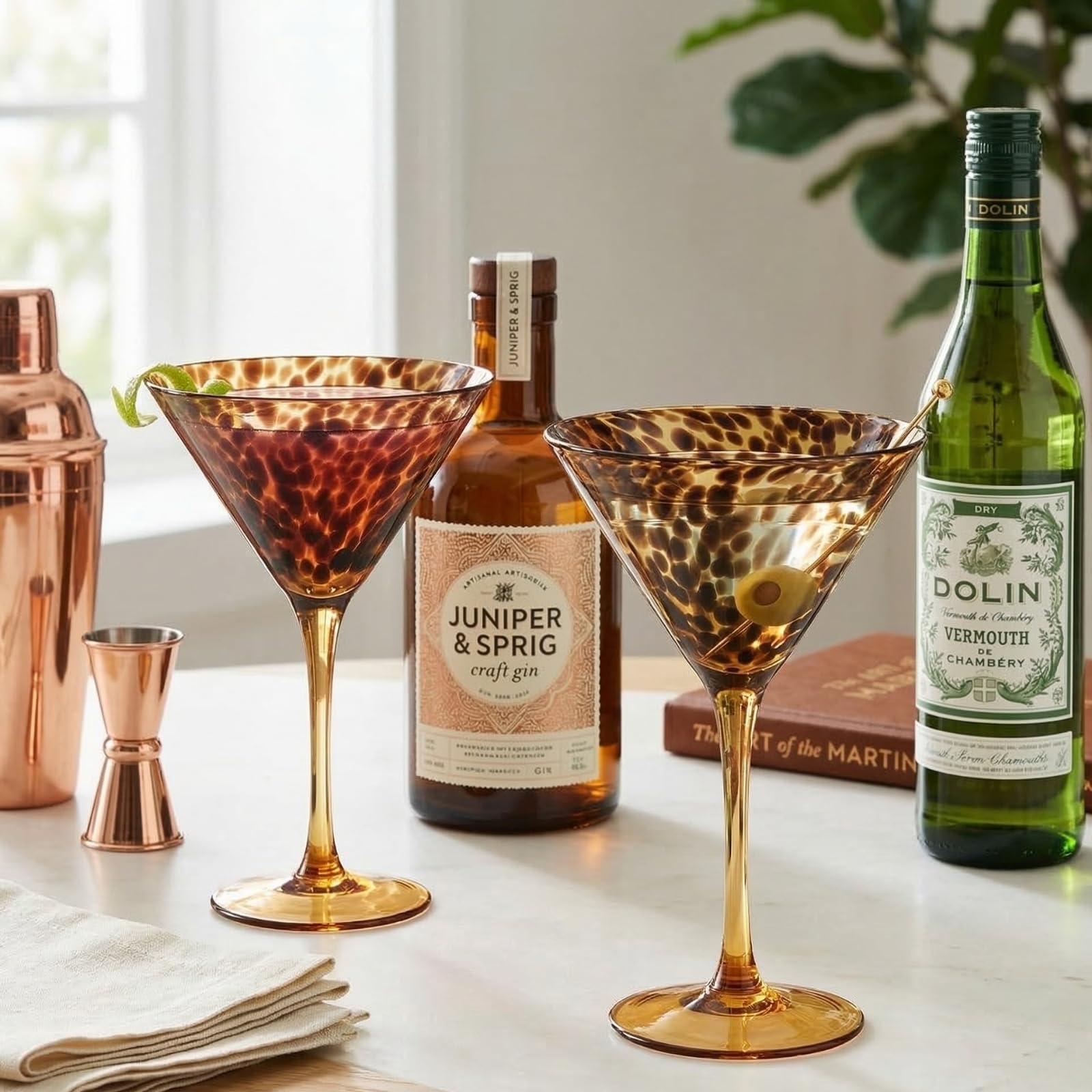 Tortoise Leopard Print Martini 9oz - Set of 2, 7.1