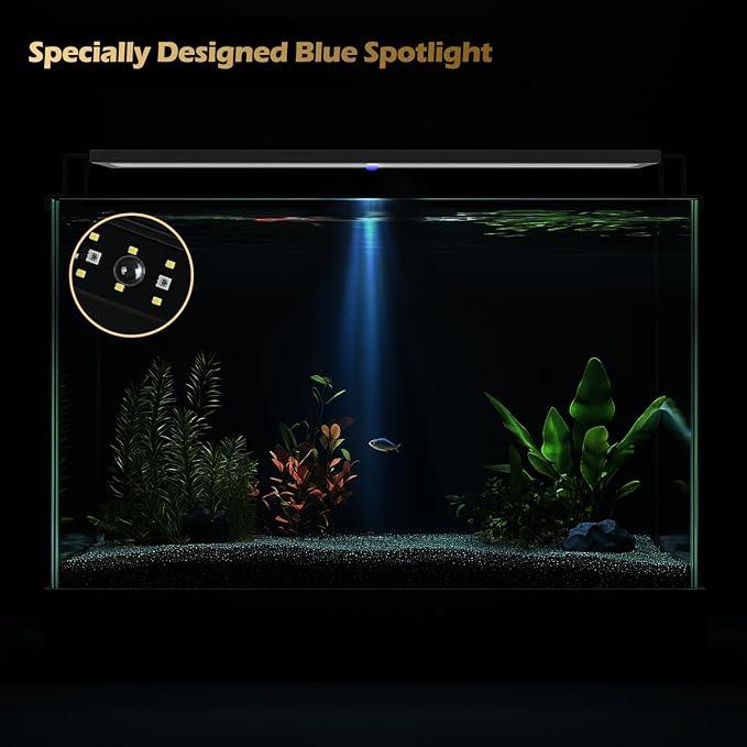 GLOWRIUM LED Aquarium Light with Remote, Full Spectrum Fish Tank Light with Auto Timer, IP67 Waterproof Freshwater Planted Tank Light, Dimmable RGB+W+Moon LEDs with High Performance (12W 18-23inch)