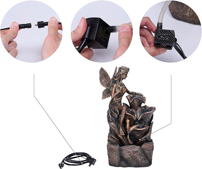 TERESA'S COLLECTIONS Water Fountain Outdoor Fairy Garden Statues with LED Lights and Pump, Large Floor Waterfall Backyard Water Fountains Porch Living Room Home Decor, Housewarming Gifts for Mom 19.3