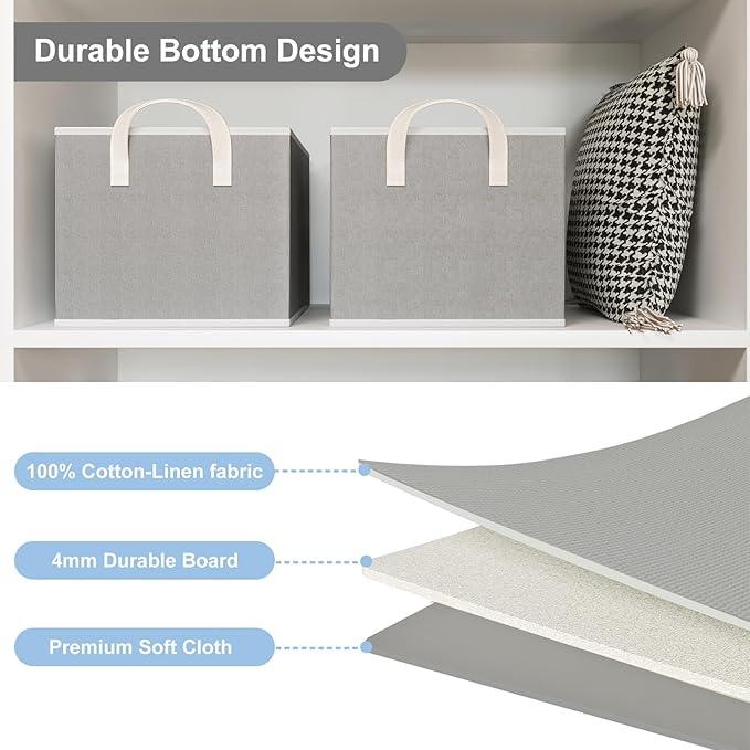 Closet Storage Bins, Fabric Closet Organizers and Storage Basket for Shelves, Collapsible Shelf Baskets for Organizing Shelves, Bedroom Clothes Basket, Gray, 3 Pack