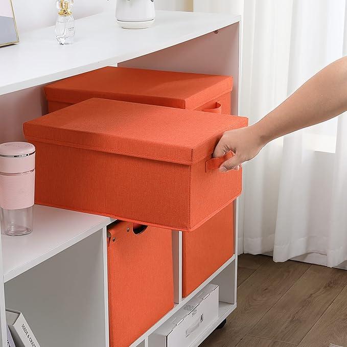 HOONEX Storage Bins with Lids for Organizing, Pack of 2, Storage Boxes with 2 Carrying Handles and Sturdy Heavy Cardboard, 16.5