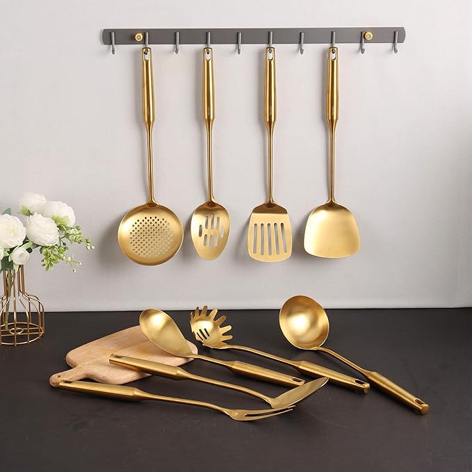 Gold Kitchen Utensils Set - 18/10 Stainless Steel Cooking Tools, 15