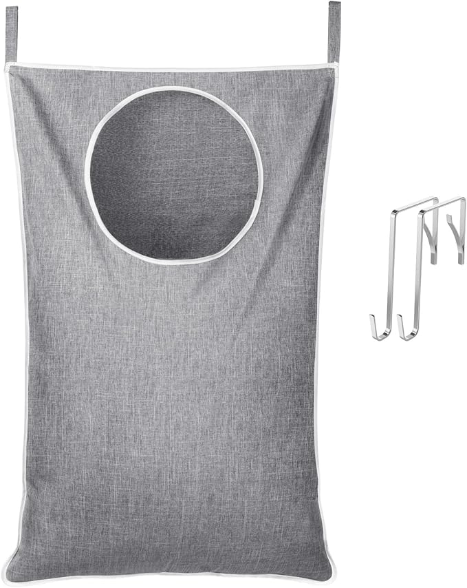 Lifewit Over Door Laundry Hamper, Large Collapsible Hanging Laundry Hamper, Hanging Laundry Basket Bag for Bathroom Bedroom Dirty Clothes Storage Organizer, Light Gray
