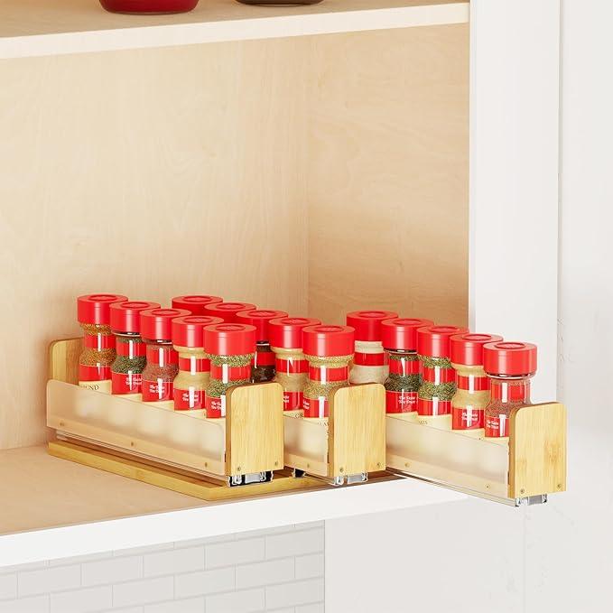 SpaceAid Bamboo Pull Out Spice Rack Organizer for Cabinet, Heavy Duty Slide Out Seasoning Kitchen Pantry Sliding Vertical Organization, 7.6