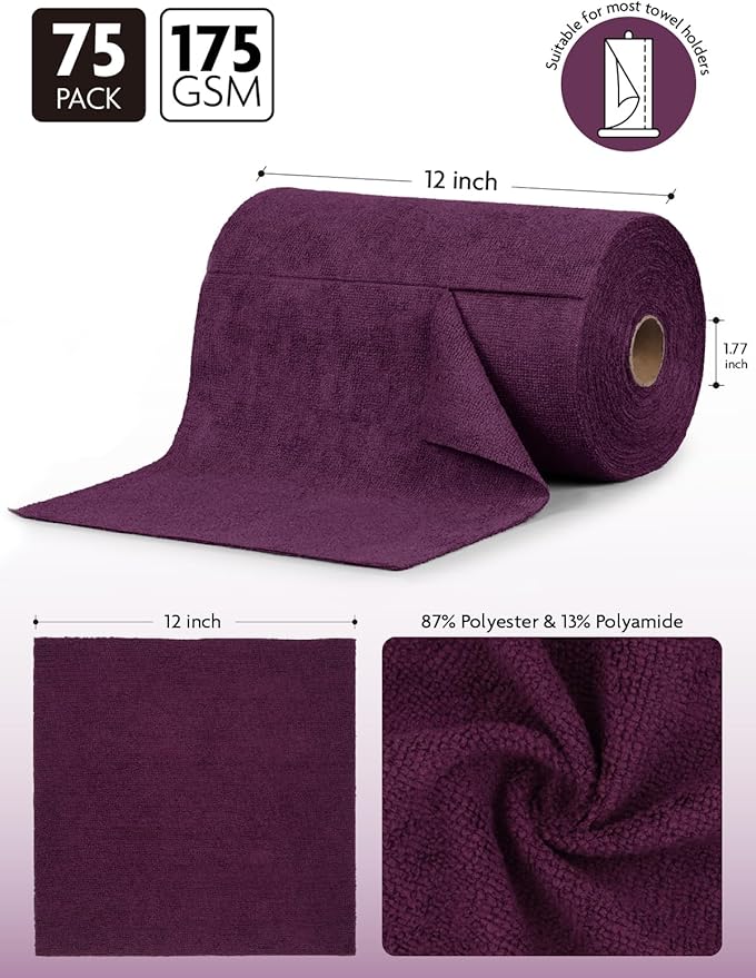 Fantasticlean Microfiber Cleaning Cloth Roll -75 Pack, Tear Away Microfiber Towels, 12