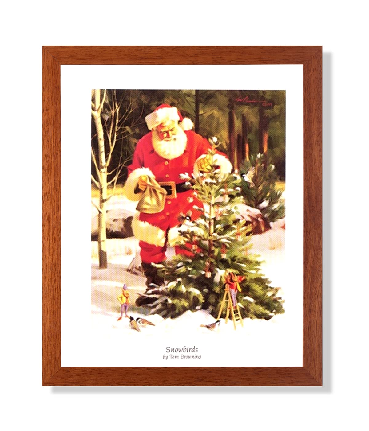 Christmas Framed Art Print - Santa Claus Picture With Pine Tree Decoration 16x20 Honey Frame