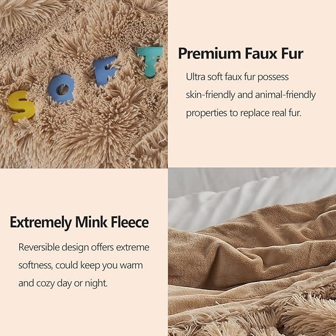 GONAAP Fuzzy Faux Fur Throw Blanket Twin Size Brown Super Soft Cozy Plush Fuzzy Shaggy Blanket for Couch Sofa Bed (Brown, Twin(60