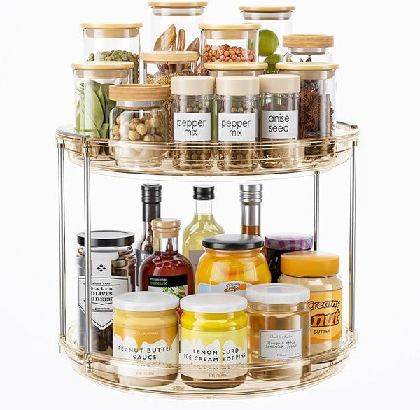 LAMU 2 Tier Lazy Susan Turntable Organizer 10.6'' Rotating Spice Rack Organization for Cabinet, Kitchen, Pantry, Countertop, Bathroom, Vanity, Medicine Cabinet Organizer, Amber