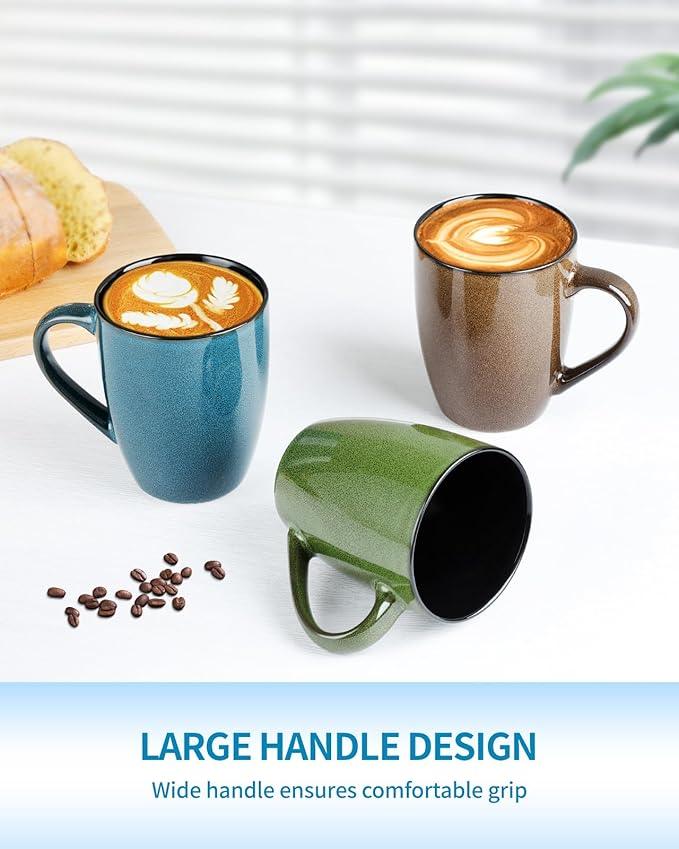 Ceramic Coffee Mugs 12oz, Set of 6 - Large With Handle for Men, Women, Dad, Mom - Modern Cups for Tea, Latte, Cappuccino, Cocoa (6 Pack)