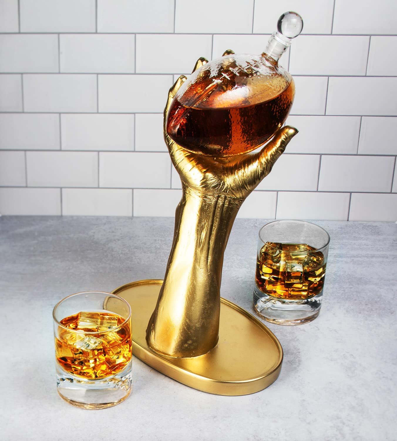 Football Decanter with 2 Football Whiskey & Wine Glasses - Perfect For Superbowl, Father's day Gift, Gift for Husband - Made for Liquor, Scotch, Whiskey and Bourbon 750ml, Rugby Gifts Clear